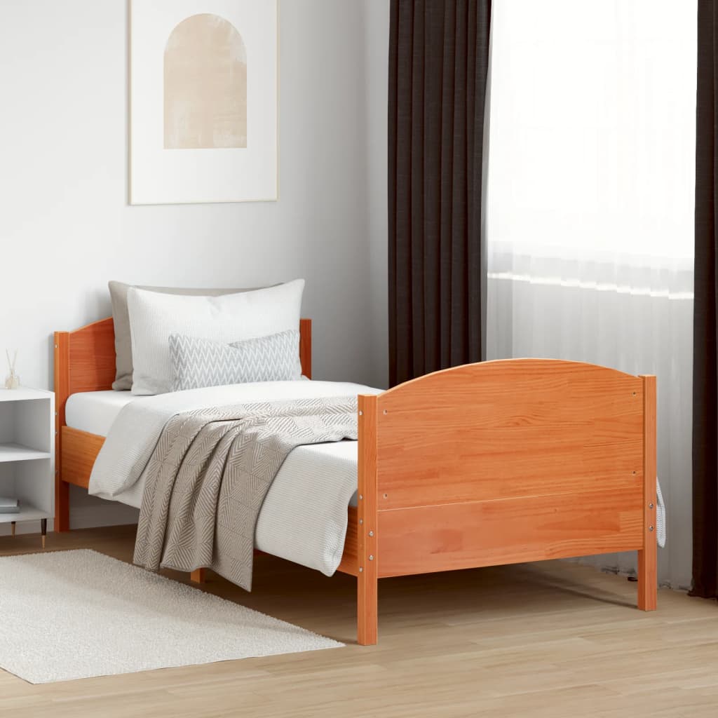 Estructura de cama sin colchón madera maciza marrón 75x190 cm v7723 - Vetonek