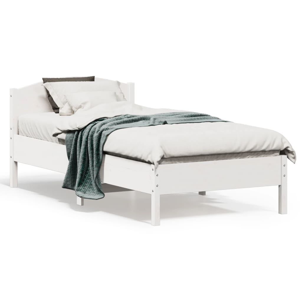 Vetonek Estructura de cama sin colchón madera maciza blanca 75x190 cm