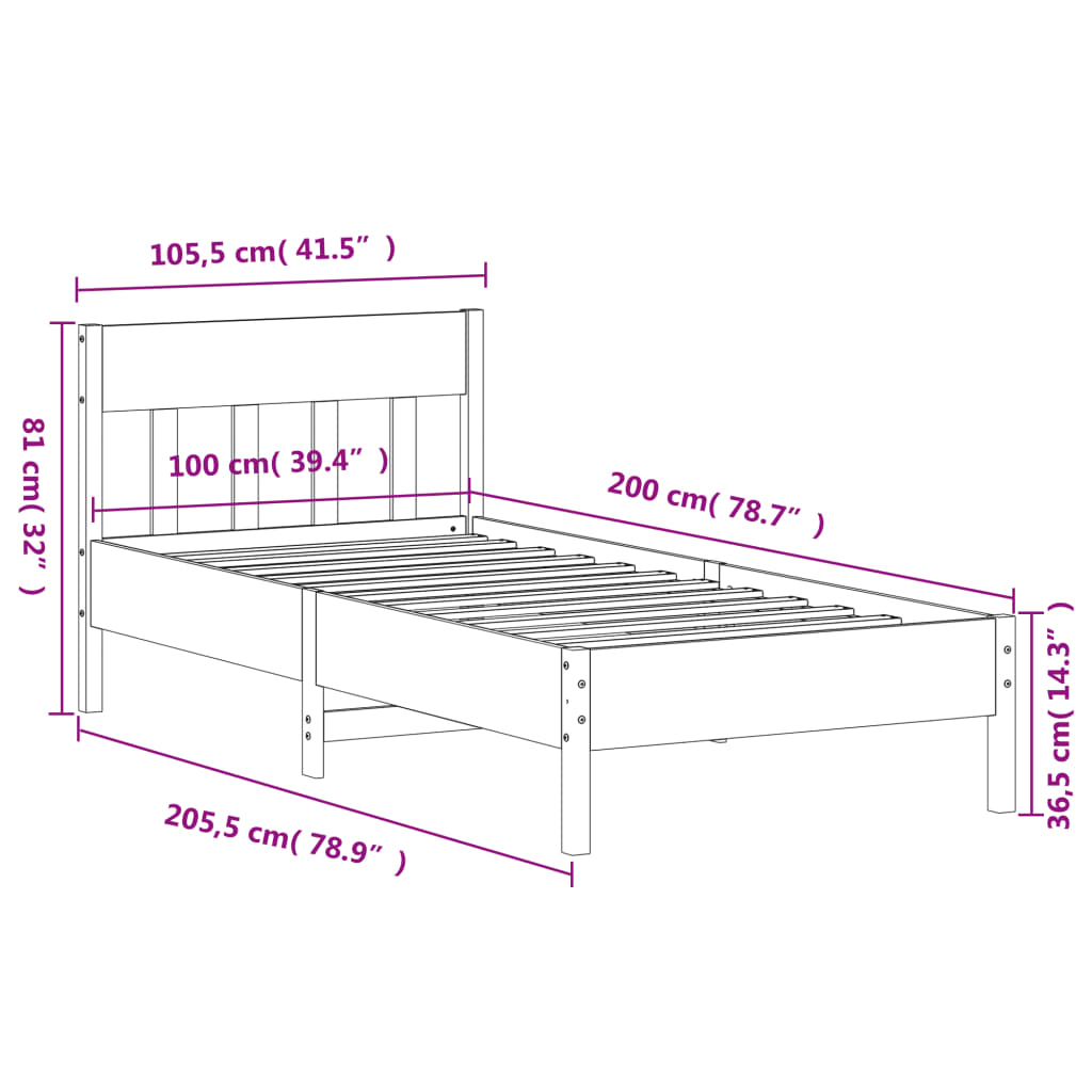 Cama sem colchão quarto pinho branco 100x200cm