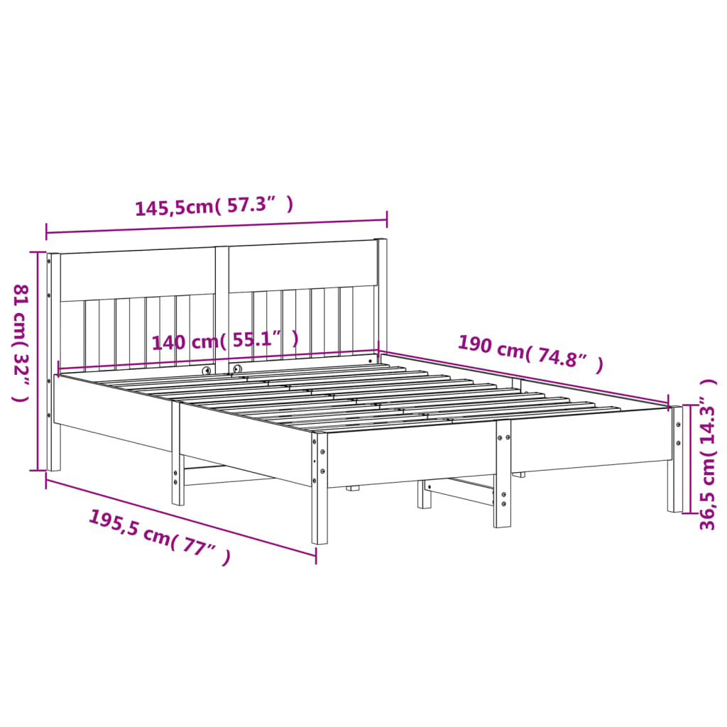 Bed Structure Without Macchón Wood Mass Pin 140x190 cm