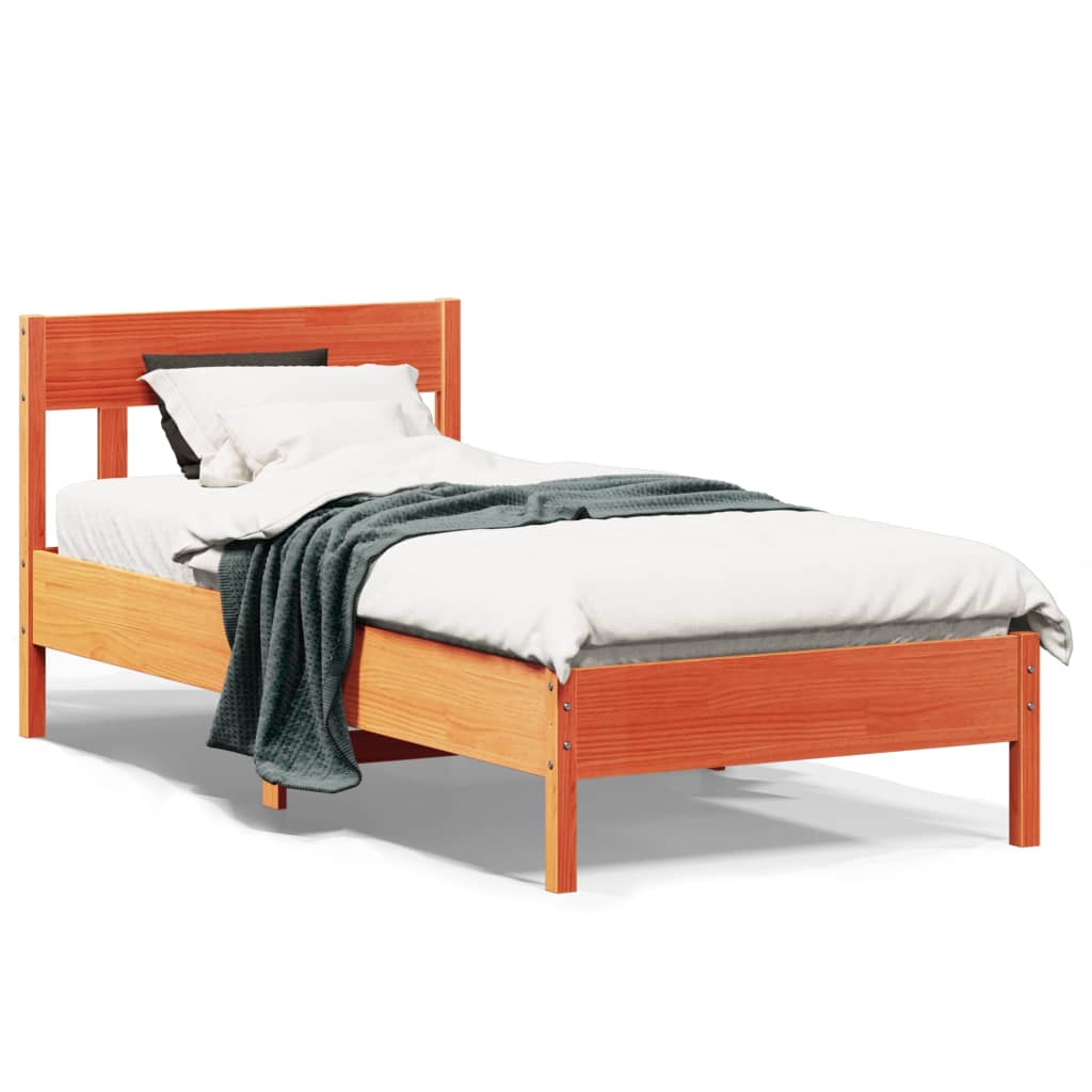 Vetonek Estructura de cama sin colchón madera maciza marrón 75x190 cm