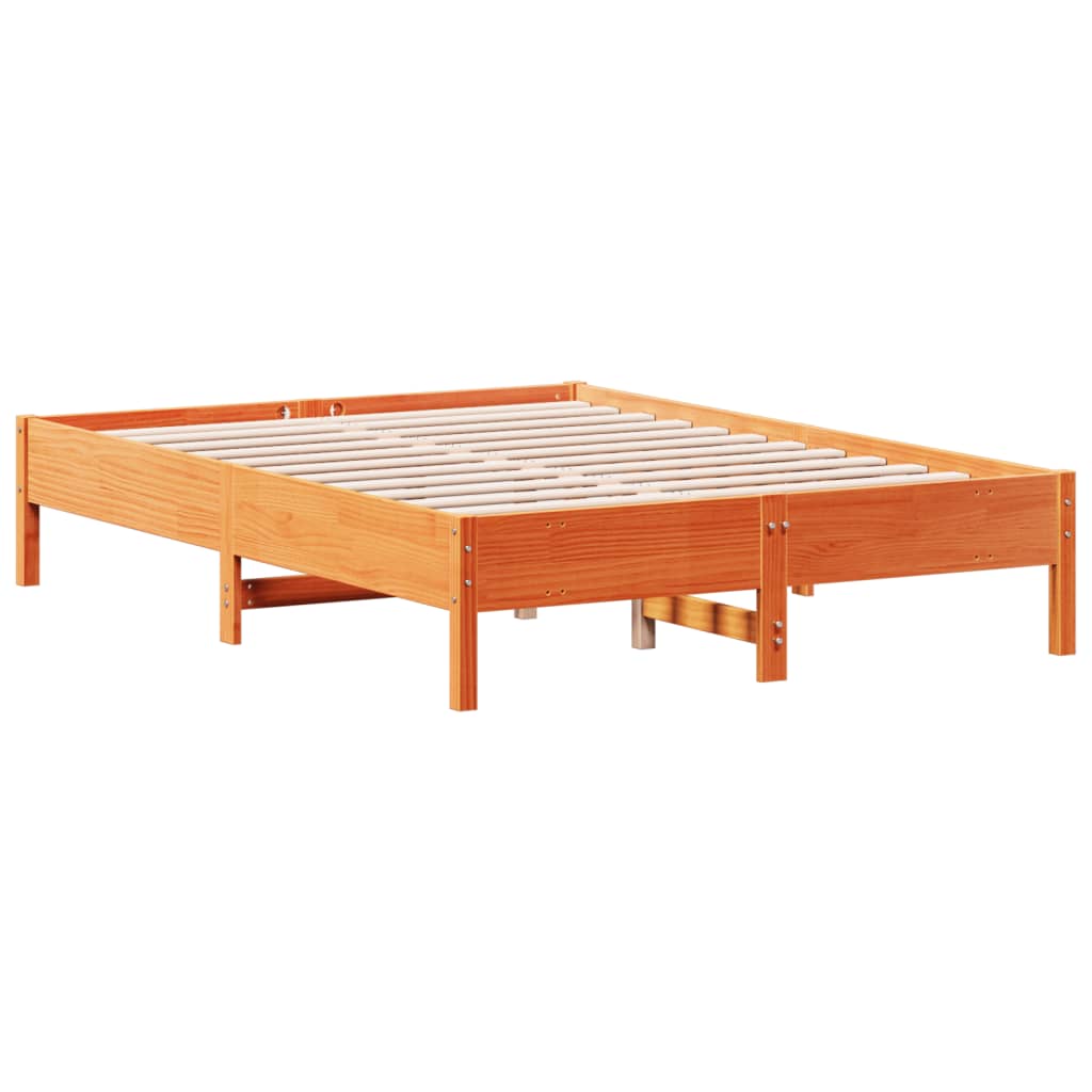 Cadre de lit sans matelas bois massif marron 135x190 cm v8805 - Vetonek