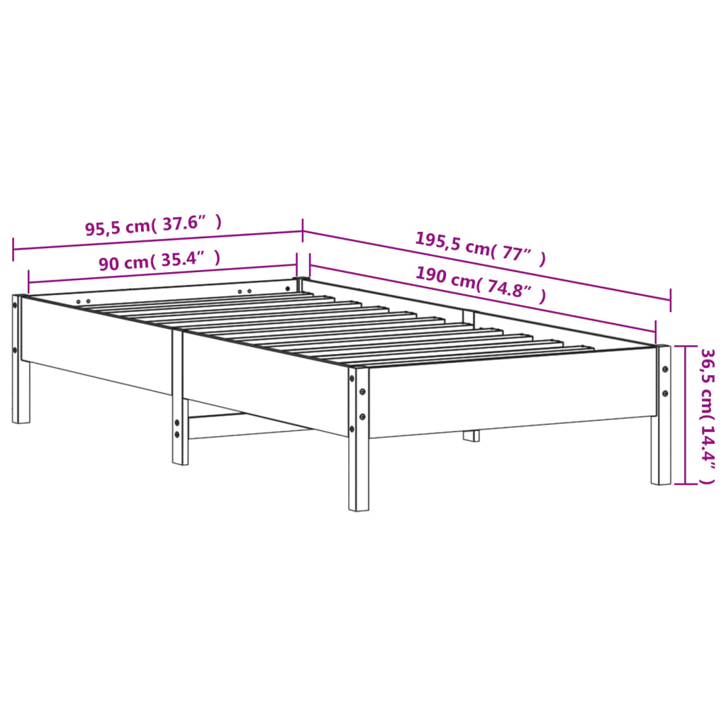 Estructura de cama sin colchón madera maciza blanca 90x190 cm