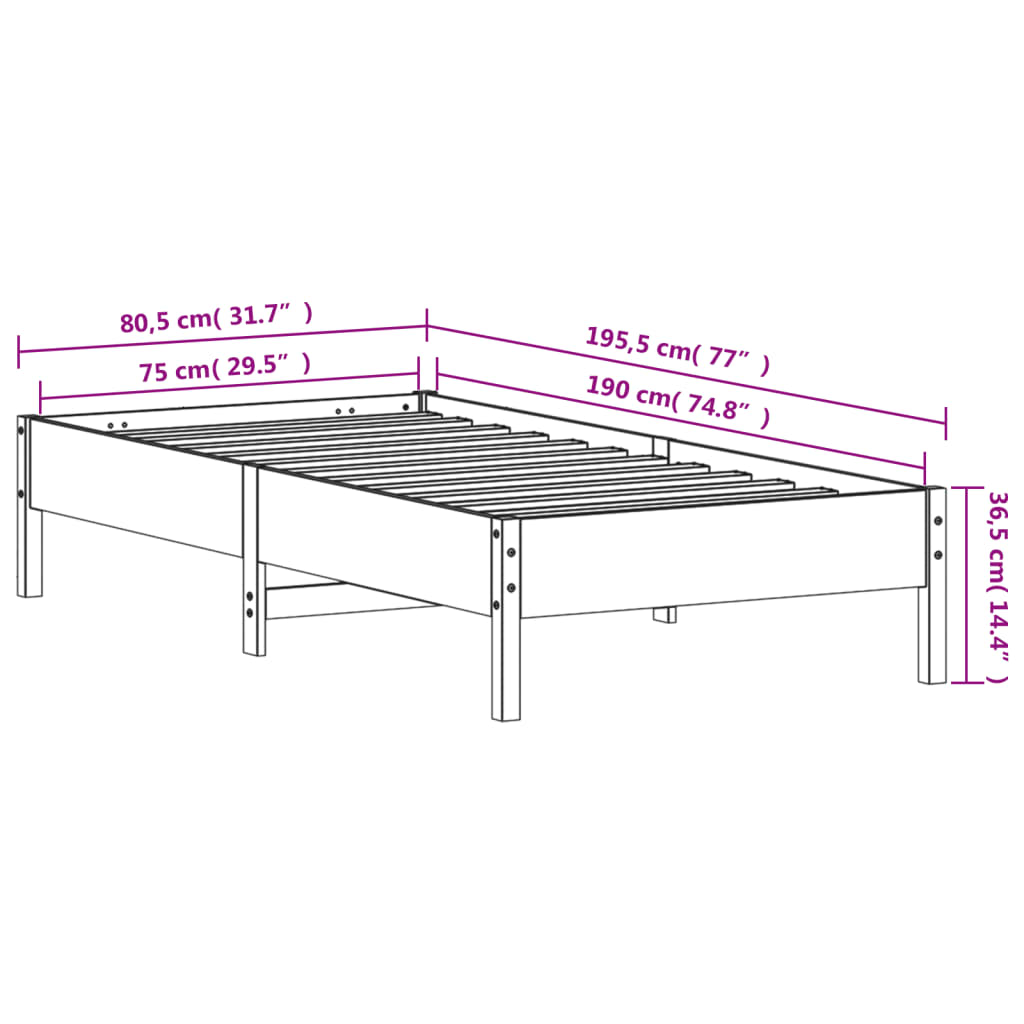 Estructura de cama sin colchón madera maciza marrón 75x190 cm