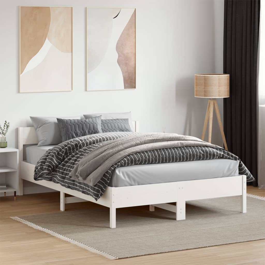 Vetonek Estructura de cama sin colchón madera de pino blanca 140x190 cm