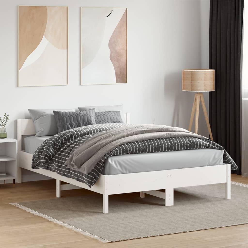 Vetonek Estructura de cama sin colchón madera de pino blanco 135x190 cm