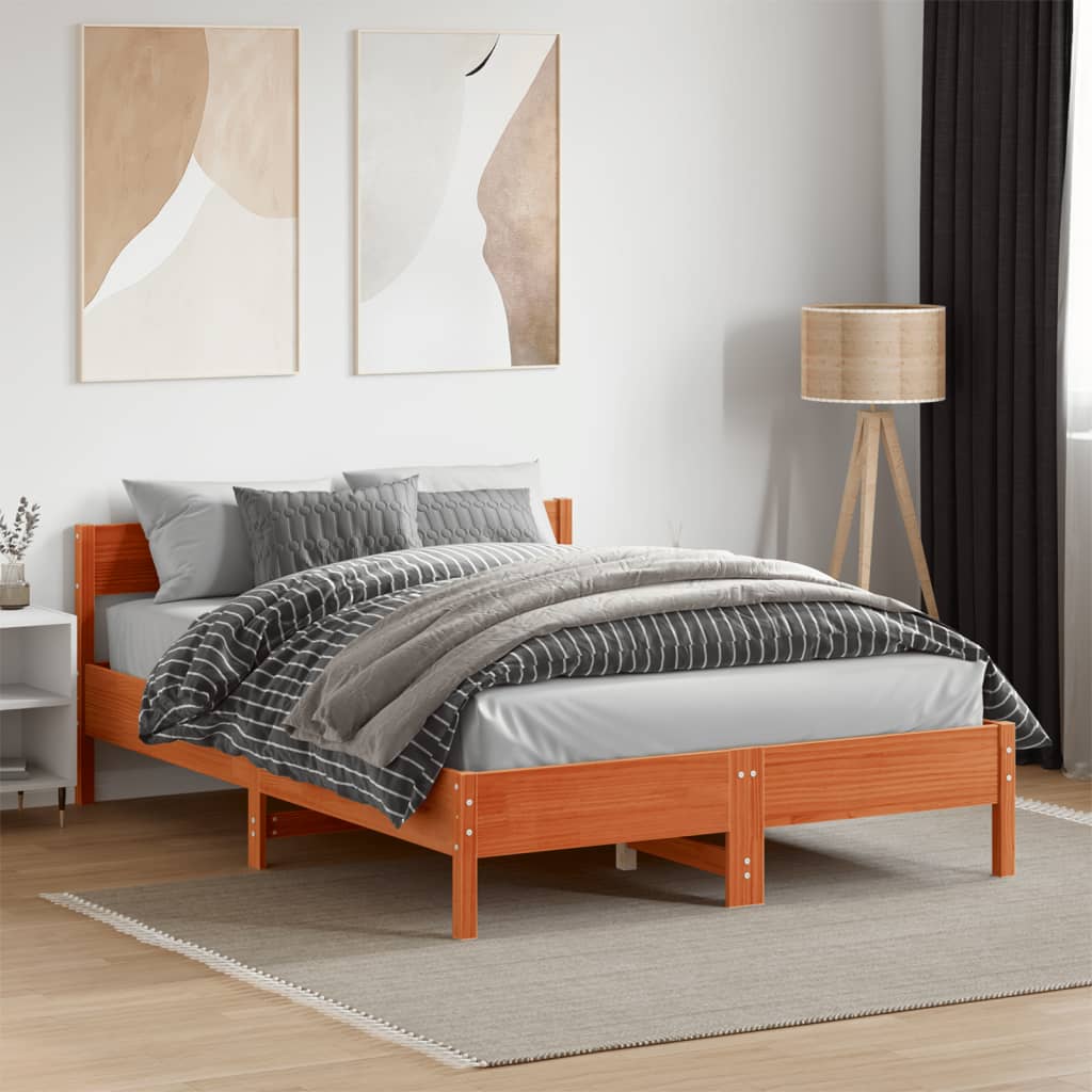 Estructura de cama sin colchón madera maciza marrón 135x190 cm v9192 - Vetonek