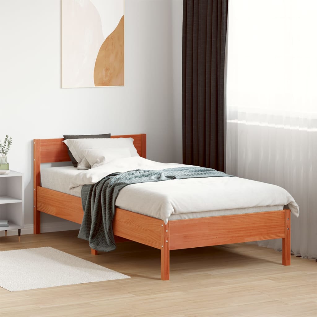 Vetonek Estructura de cama sin colchón madera maciza marrón 90x190 cm