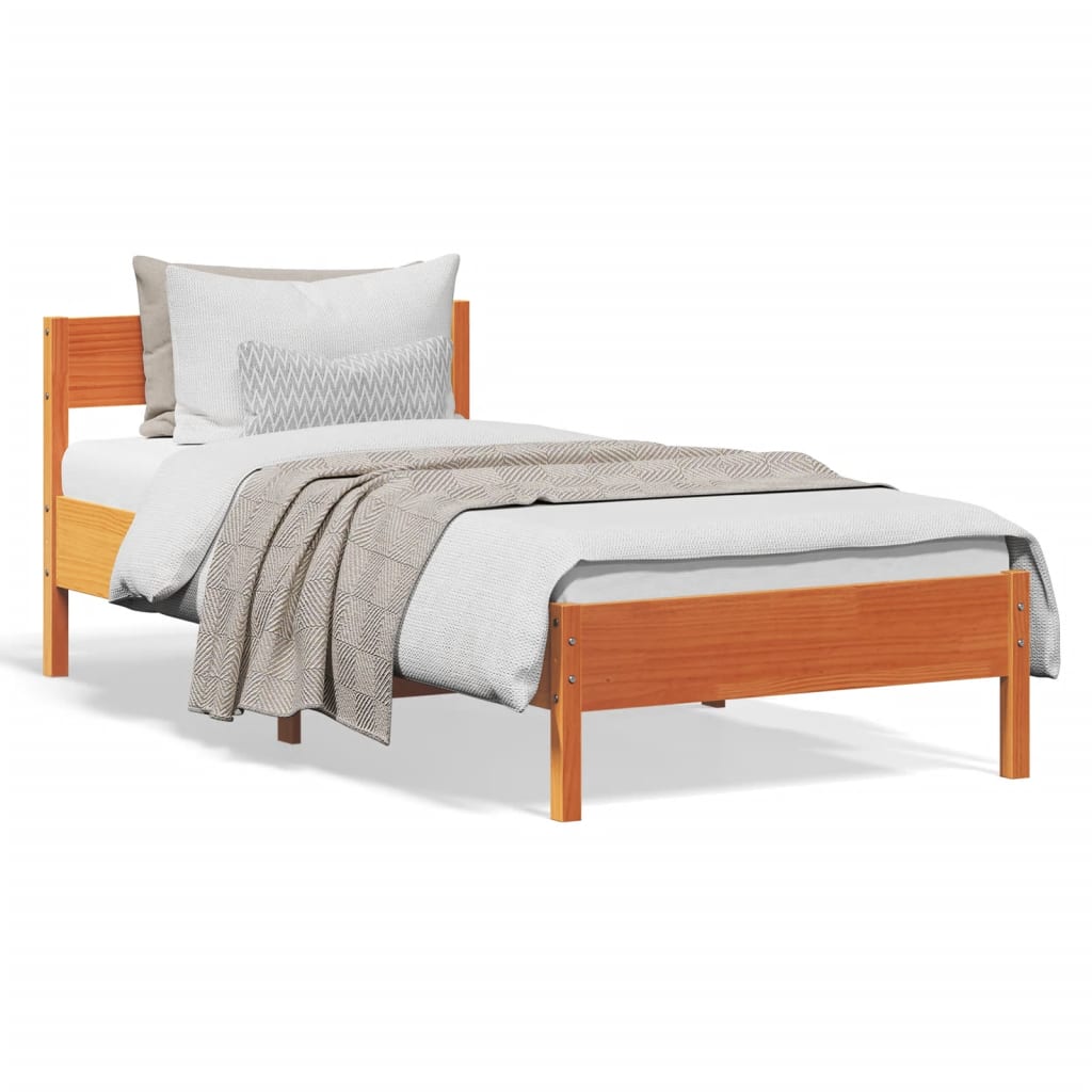 Vetonek Estructura de cama sin colchón madera maciza marrón 75x190 cm