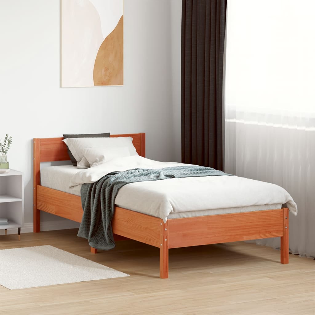 Estructura de cama sin colchón madera maciza marrón 75x190 cm v9284 Vetonek