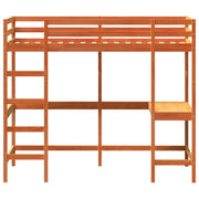 Cama alta com secretária em madeira maciça de pinho castanho 90x190 cm v9857 - Vetonek