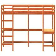 Cama alta com secretária em madeira maciça de pinho castanho 75x190 cm v9888 - Vetonek