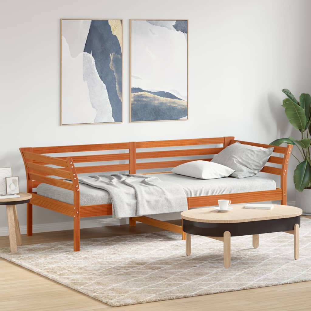 Vetonek Sofá cama sin colchón madera maciza pino marrón cera 90x200 cm