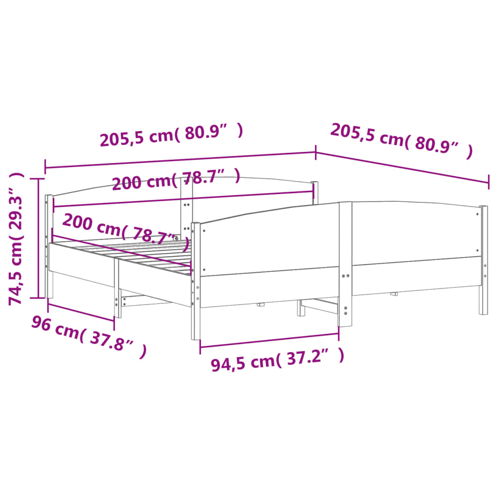 Estructura de cama sin colchón madera maciza de pino 200x200 cm