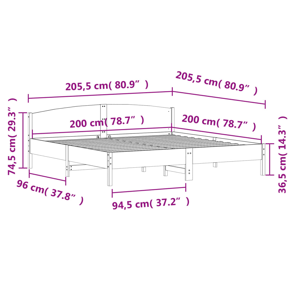 Estructura de cama sin colchón madera maciza blanca 200x200 cm