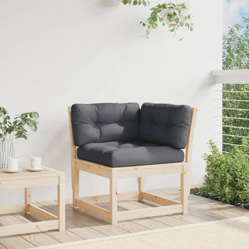 Garden corner sofa with pine wood cushions 73x73x78 cm