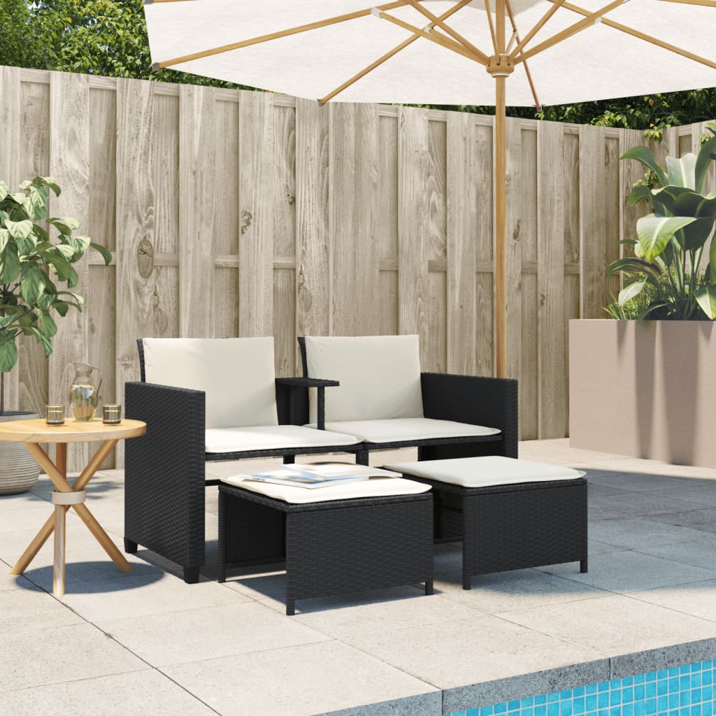 2 seat garden sofa with table and stools ratán pe black