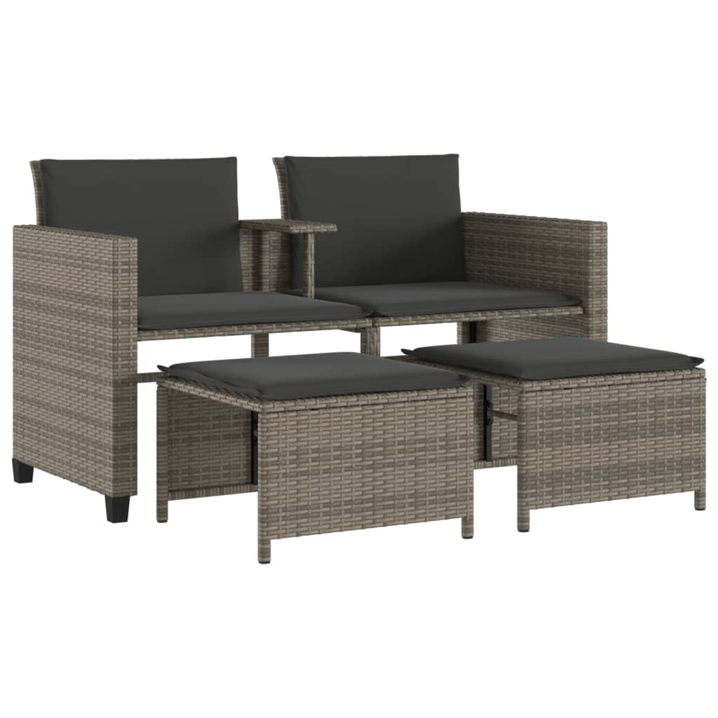 Sofá de jardim 2 lugares com mesa e bancos pe rattan cinza v8933 - Vetonek