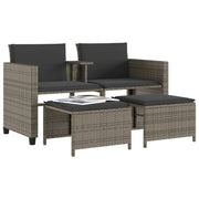 Sofá de jardim de 2 lugares com mesa e bancos pe rattan cinza v8933 Vetonek
