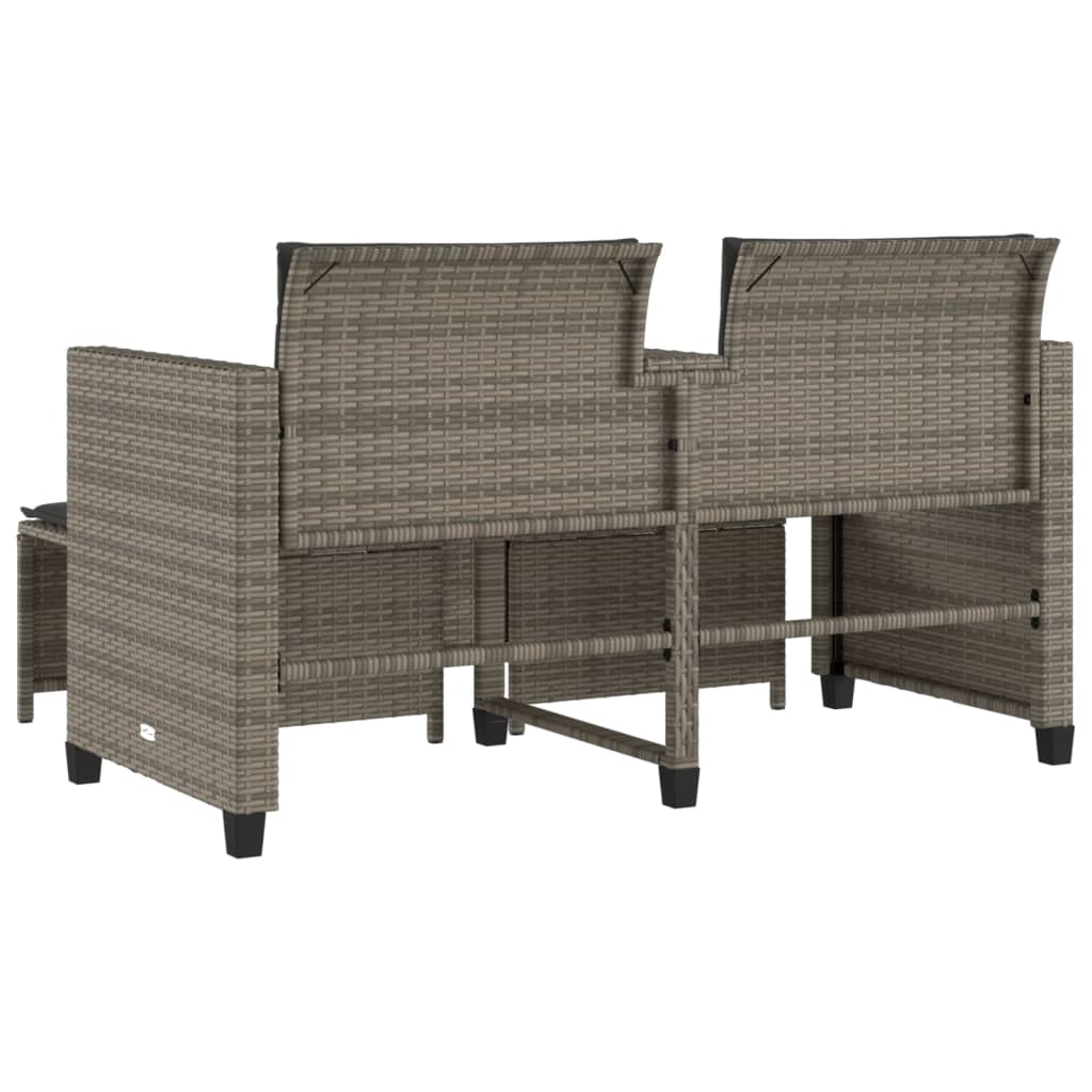 Sofá de jardim de 2 lugares com mesa e bancos pe rattan cinza v8933 Vetonek