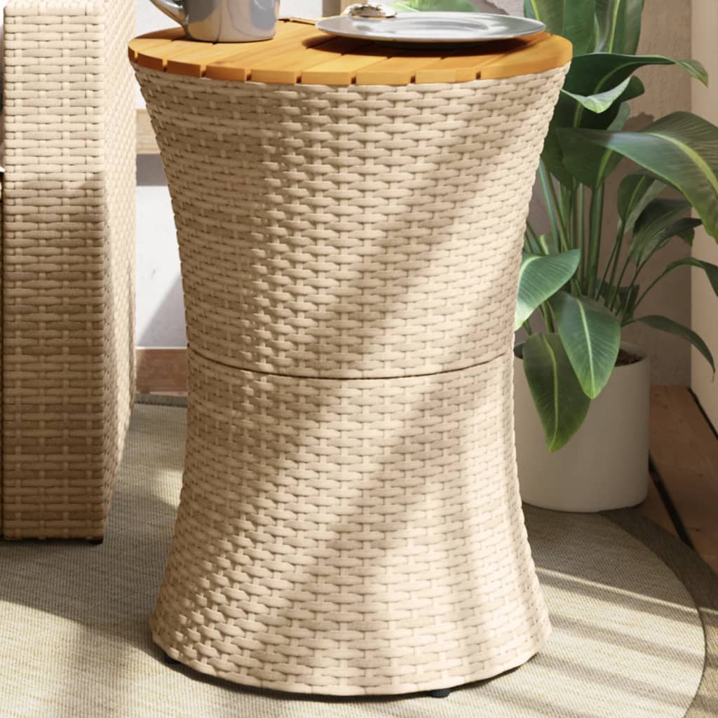 Vetonek Mesa de jardín forma de tambor ratán sintético y madera beige