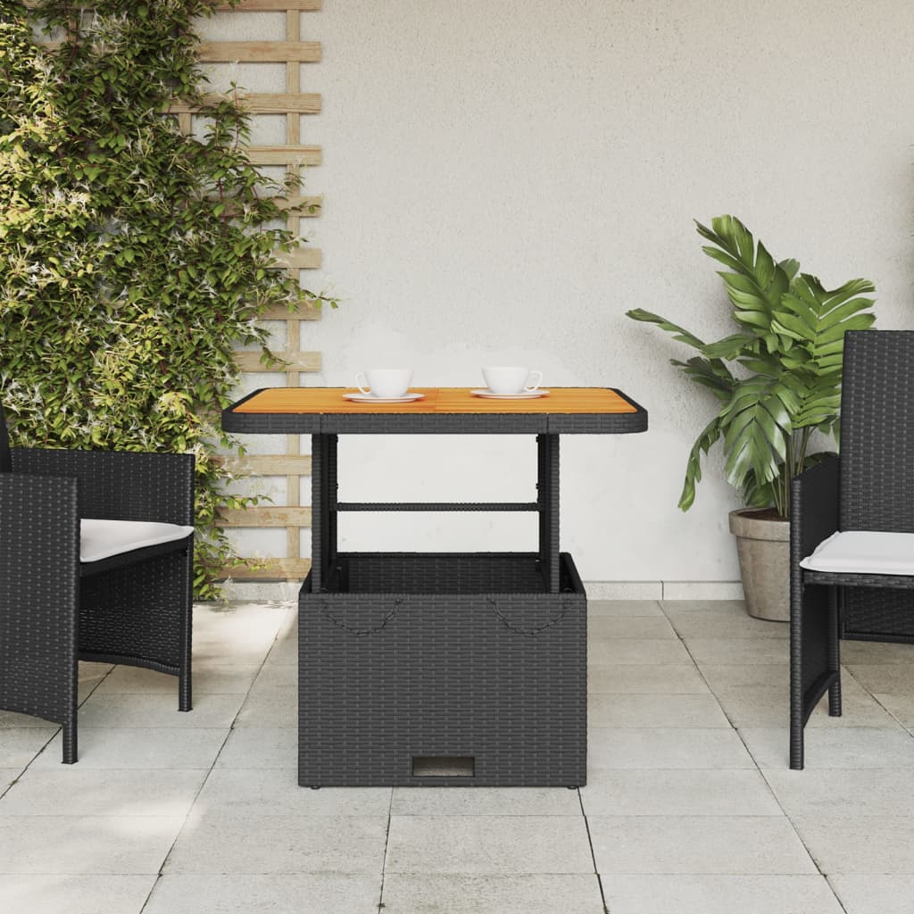 Mesa de jardín ratán sintético y acacia maciza negro 70x70x72cm