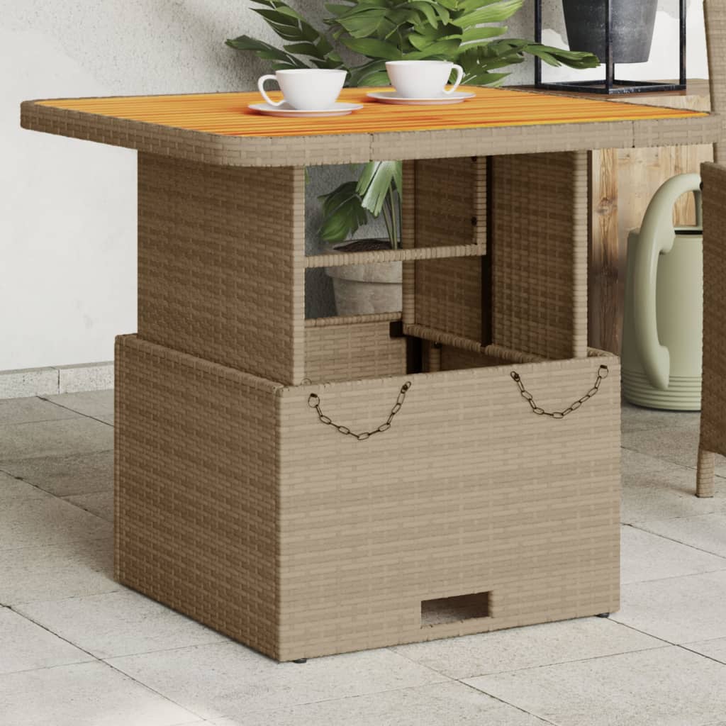 Vetonek Mesa de jardín ratán sintético madera acacia beige 80x80x71 cm