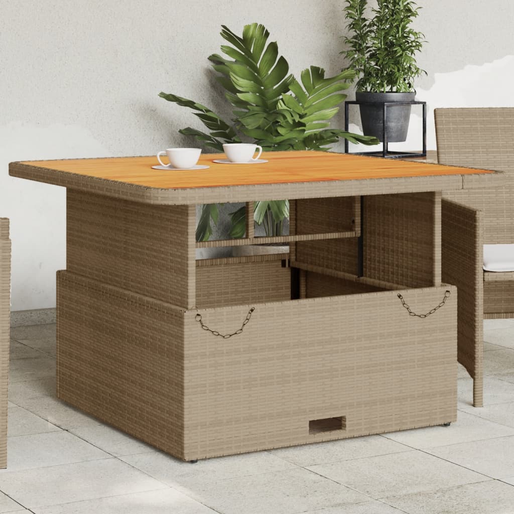 Vetonek Mesa de jardín madera de acacia y ratán PE beige 110x110x71 cm