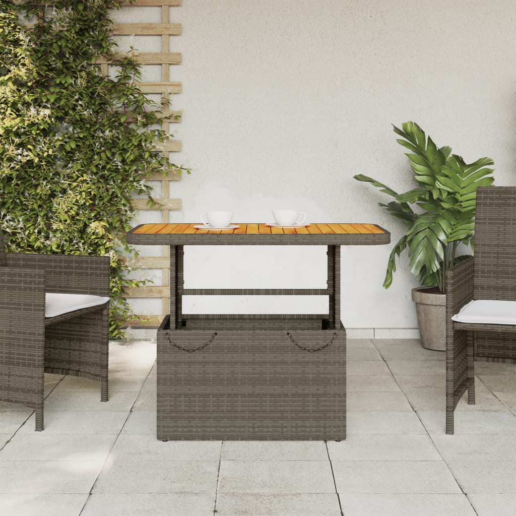 Synthetic Ratan and Wooden Garden Table 90x55x71 cm