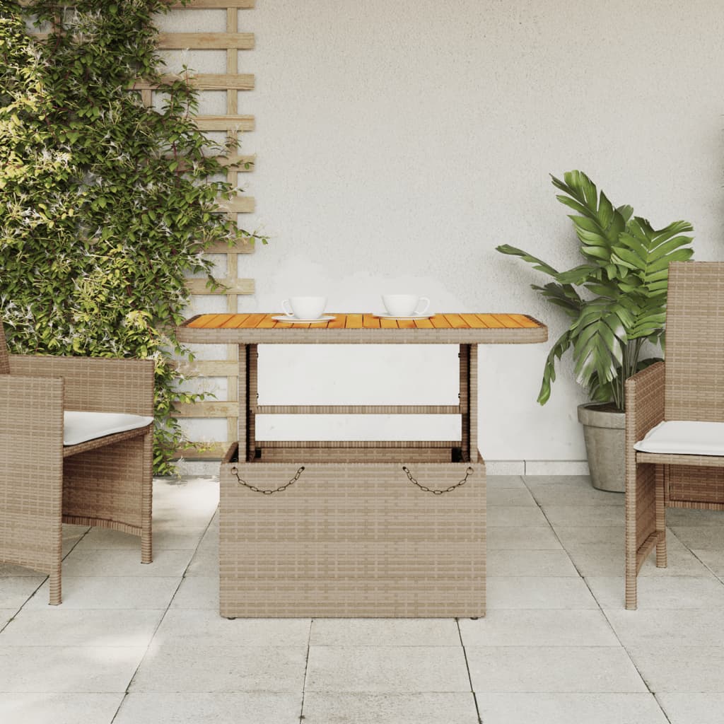 Table jardin synthétique jardin acacia beige 90x55x71 cm