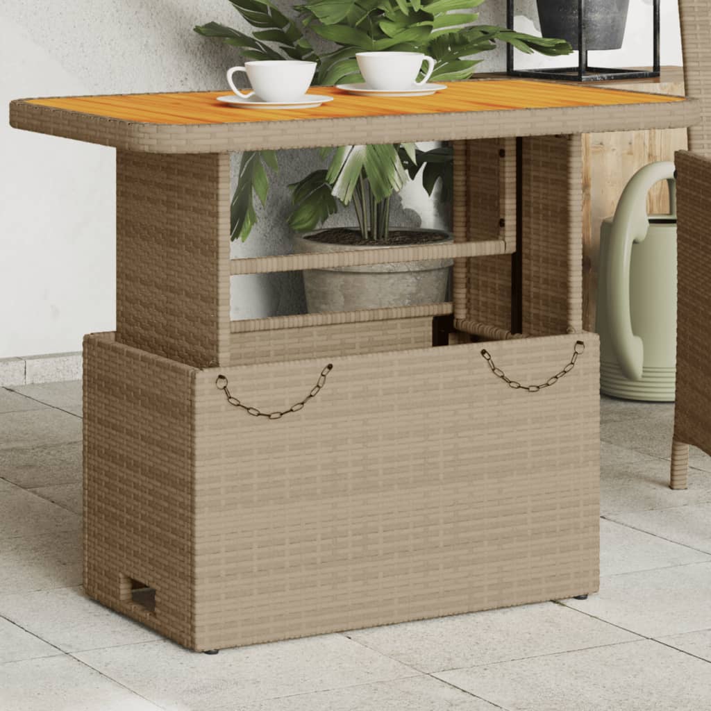 Vetonek Mesa de jardín ratán sintético madera acacia beige 90x55x71 cm