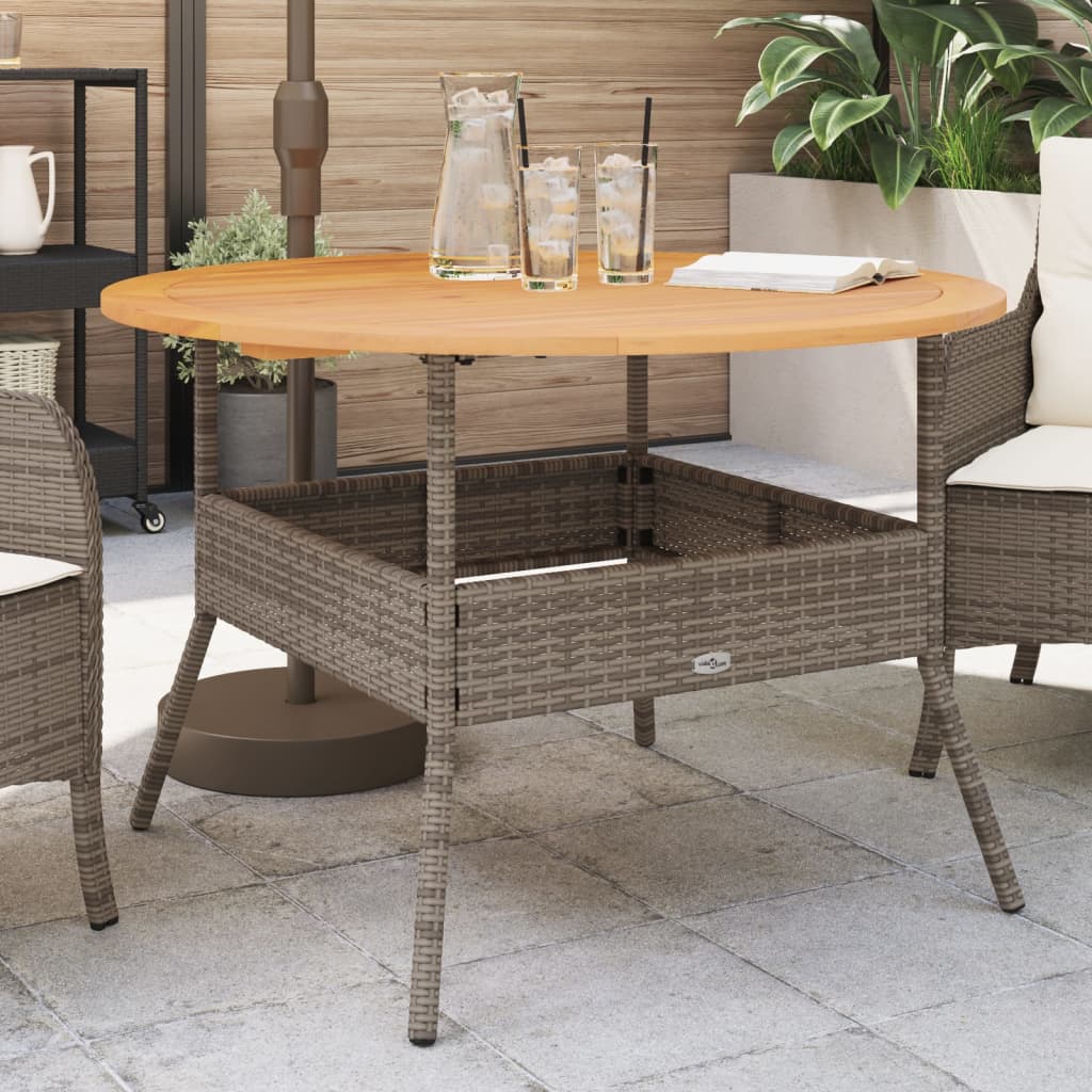 Vetonek Mesa de jardín superficie de madera ratán PE gris Ø110x71 cm