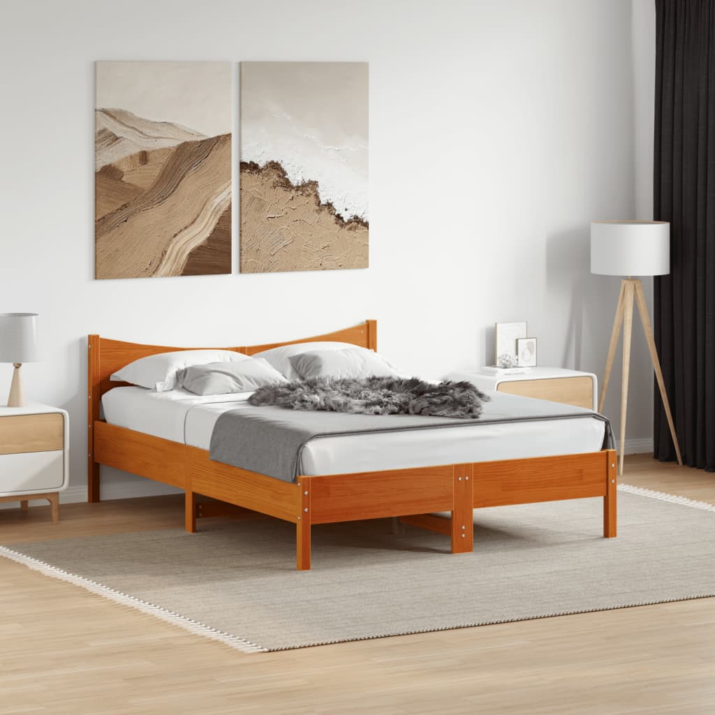 Vetonek Estructura de cama sin colchón madera maciza marrón 135x190 cm