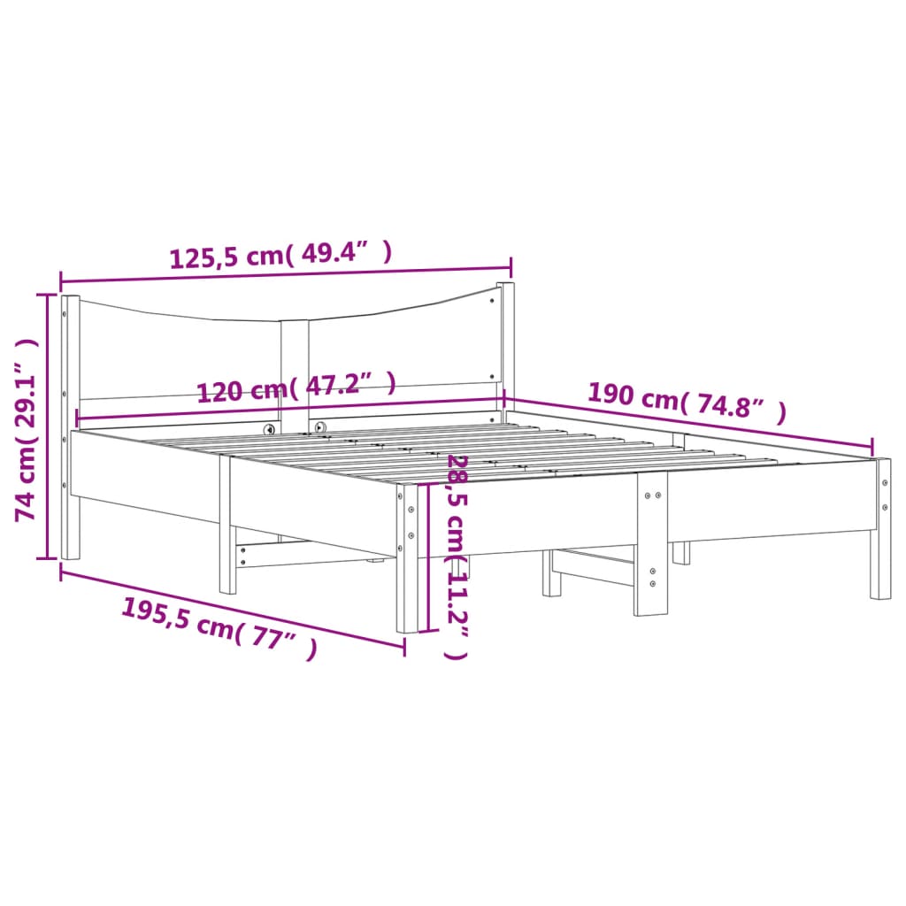 Estructura de cama sin colchón madera maciza marrón 120x190 cm