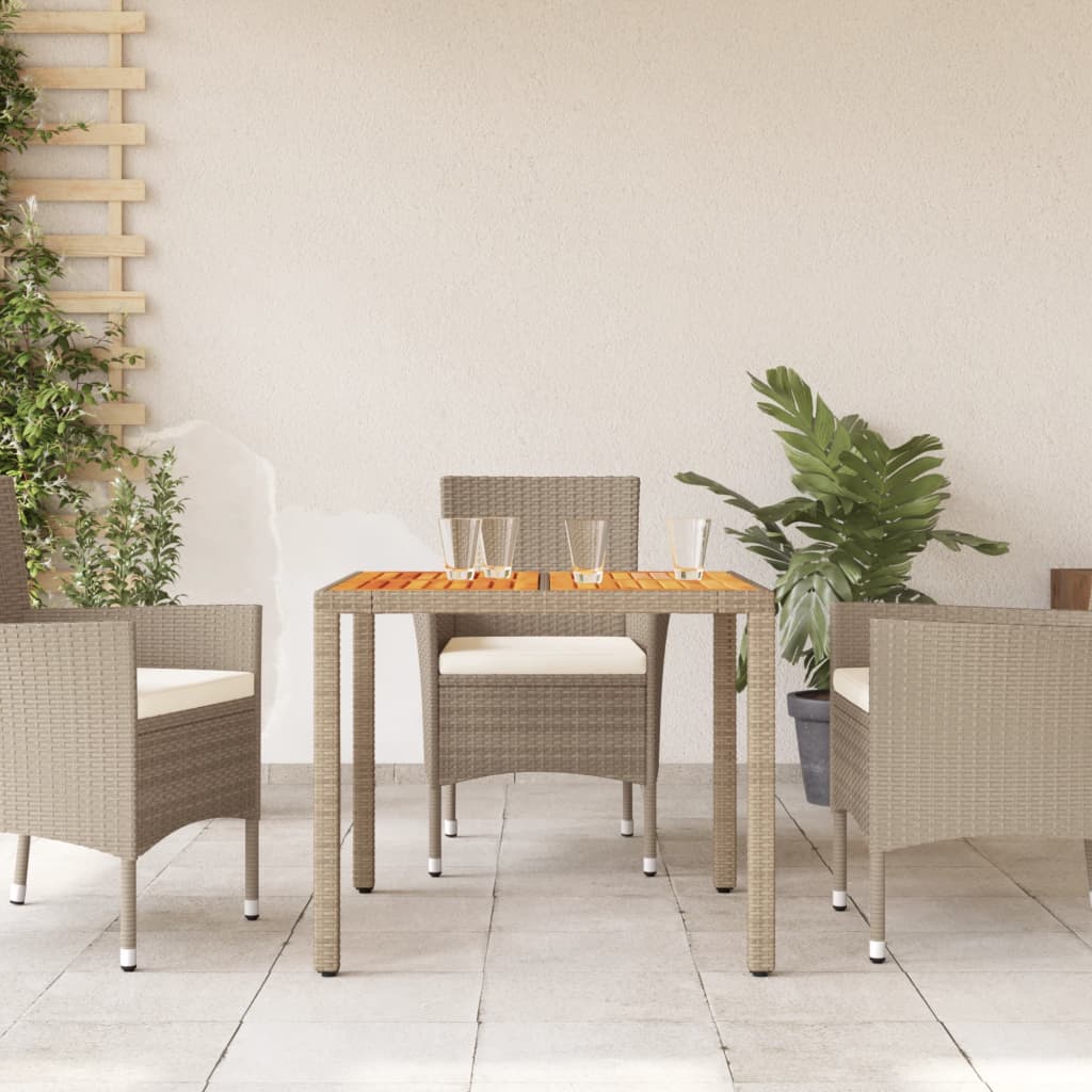 Gardán PE and Wooden Garden Table Beige 90x90x75 cm