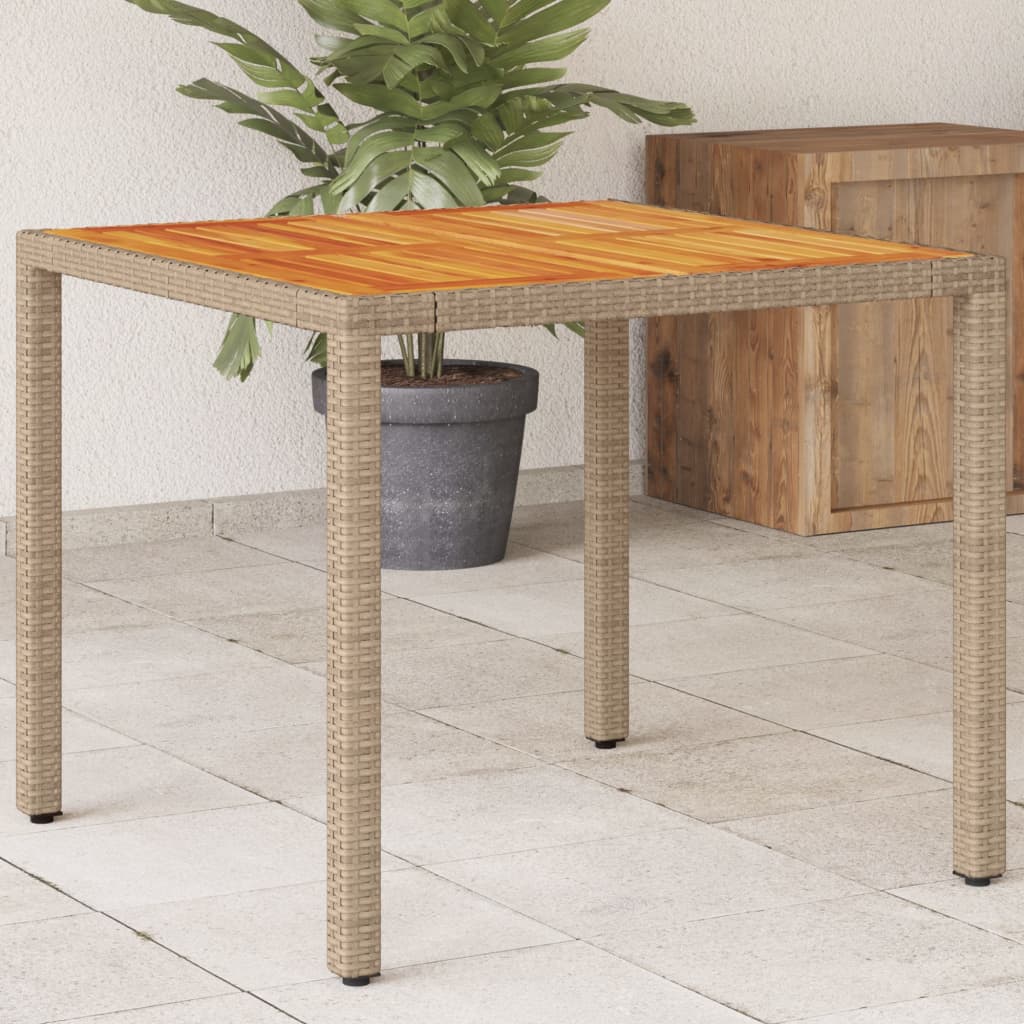 Vetonek Mesa de jardín de ratán PE y madera acacia beige 90x90x75 cm