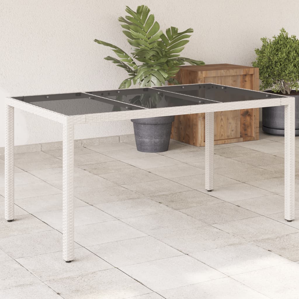 Vetonek Mesa de jardín superficie de vidrio ratán PE blanco 150x90x75cm