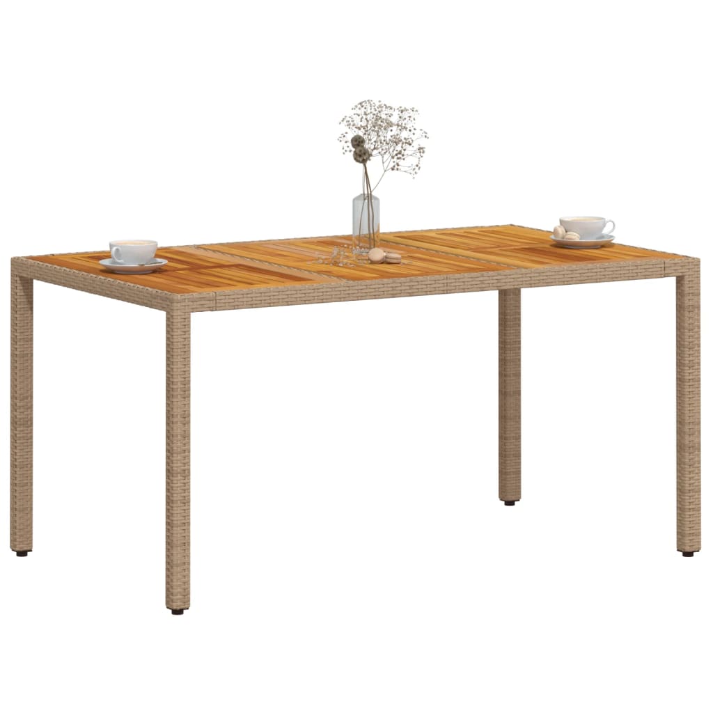 Mesa de jardín ratán PE y madera acacia beige 150x90x75 cm V27