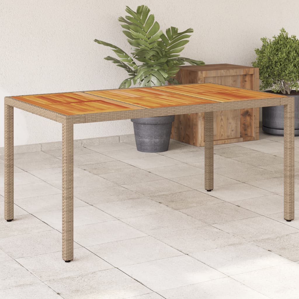 Vetonek Mesa de jardín ratán PE y madera acacia beige 150x90x75 cm