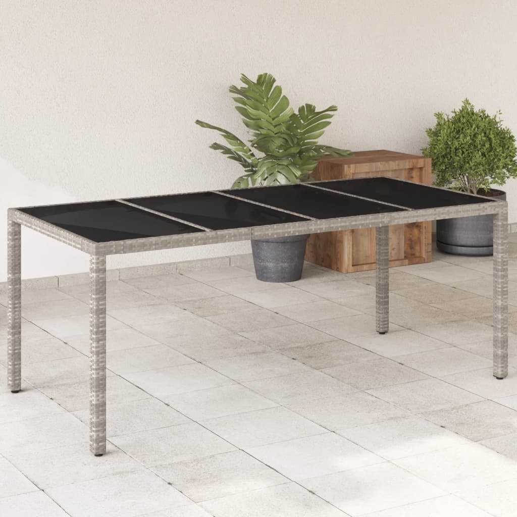 Vetonek Mesa de jardín superficie de vidrio ratán PE gris 190x90x75 cm