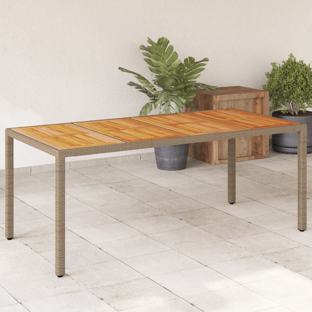 Vetonek Mesa de jardín ratán PE beige y madera de acacia 190x90x75 cm