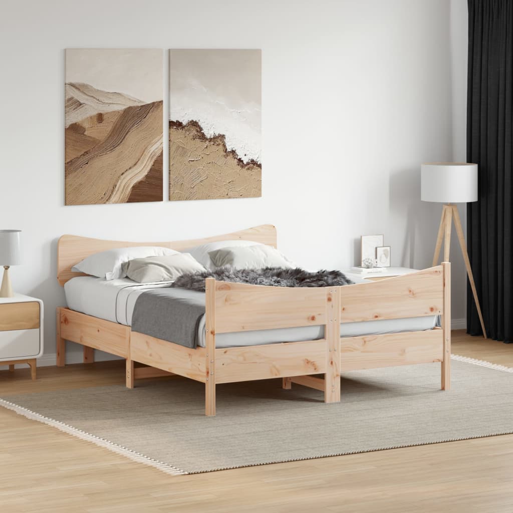 Vetonek Estructura de cama sin colchón madera maciza de pino 135x190 cm