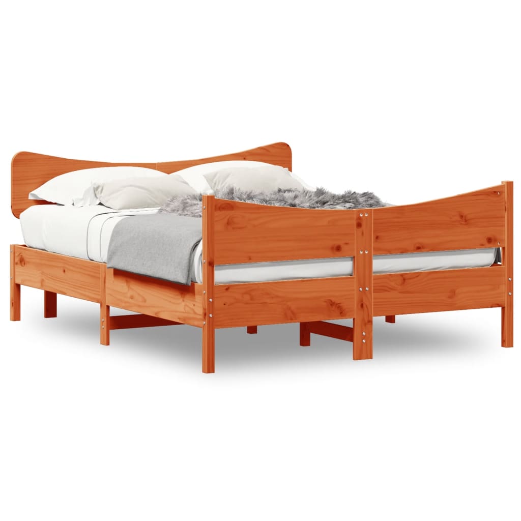 Vetonek Estructura de cama sin colchón madera maciza marrón 135x190 cm