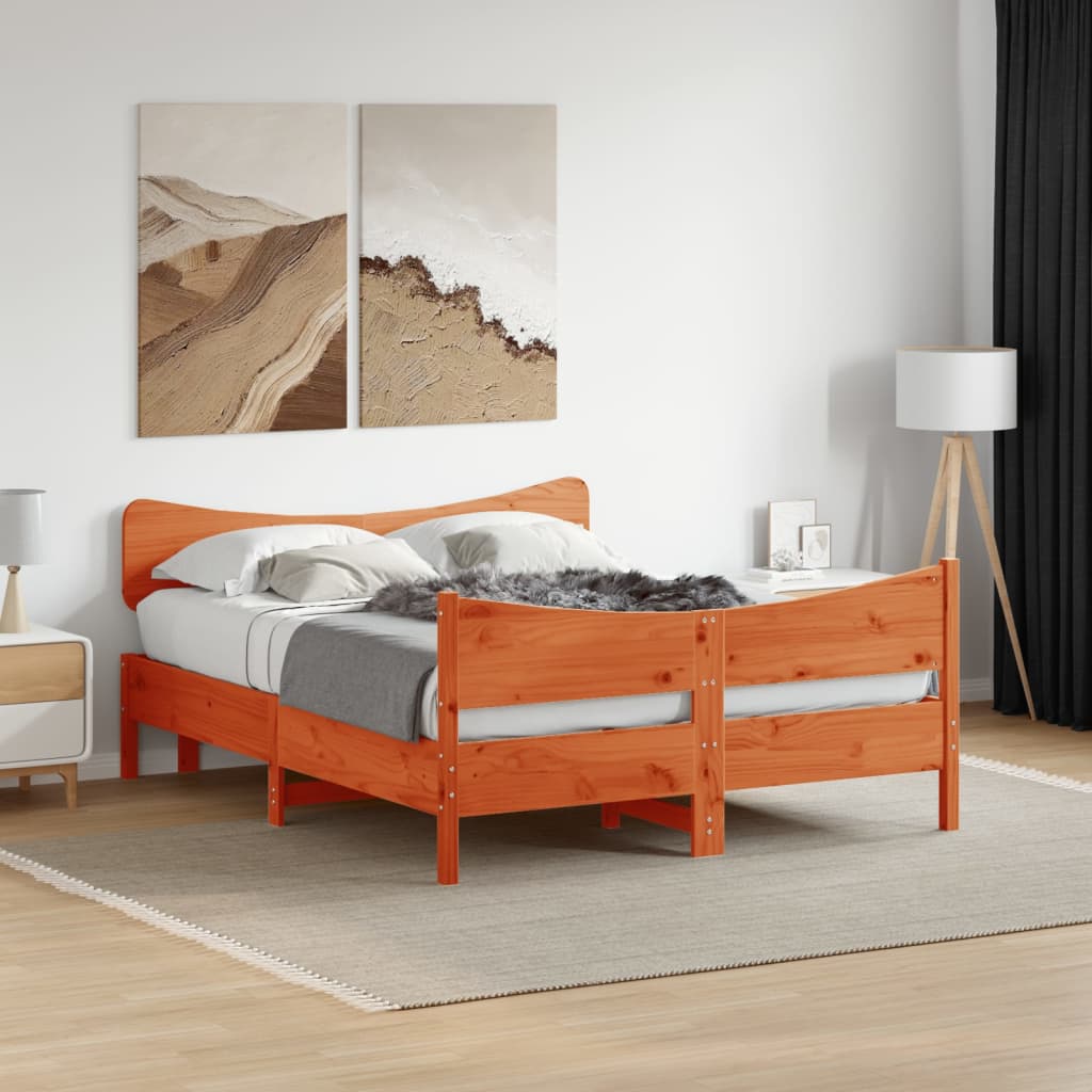 Estructura de cama sin colchón madera maciza marrón 135x190 cm v5009 Vetonek