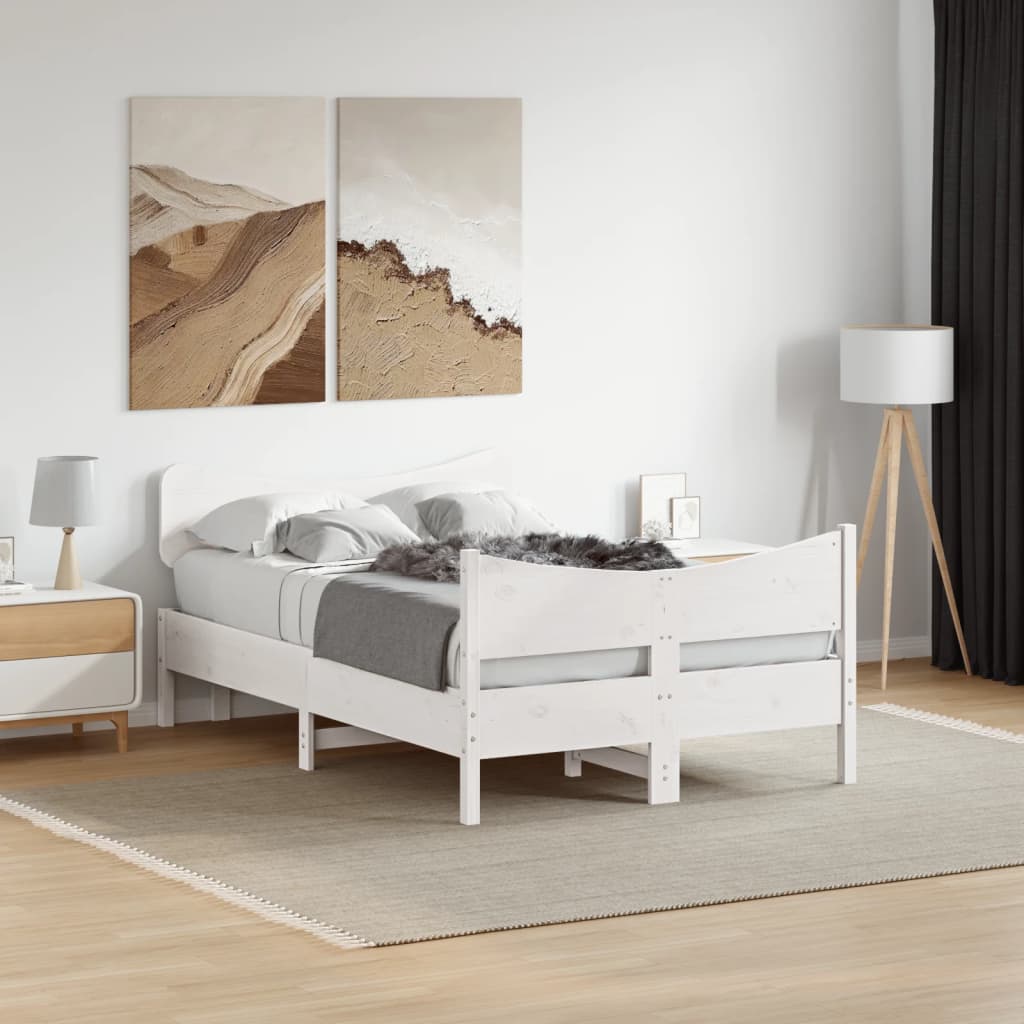 Vetonek Estructura de cama sin colchón madera maciza blanca 120x190 cm