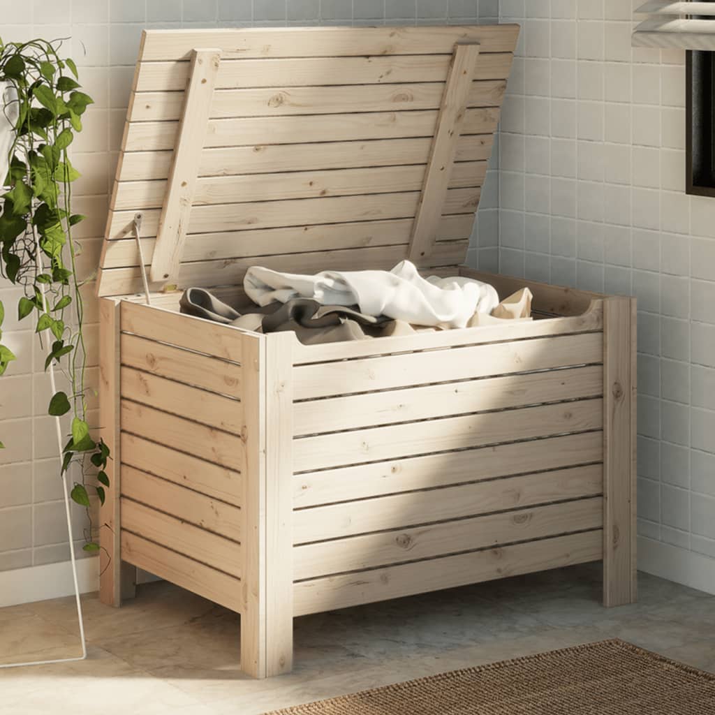 Caixa de armazenamento sapo com tampa em madeira maciça de pinho 80x49x54 cm v5351 Vetonek