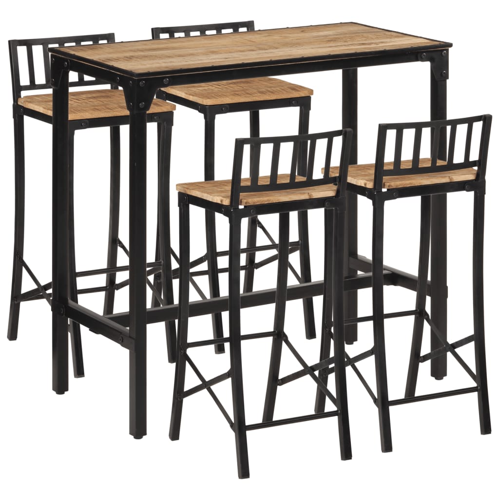 Vetonek Set de mesa alta y taburetes 5 pzas madera maciza mango y metal