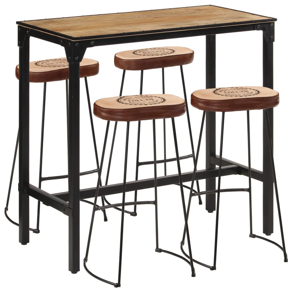 Vetonek Set de mesa alta y taburetes 5 pzas madera maciza mango y metal