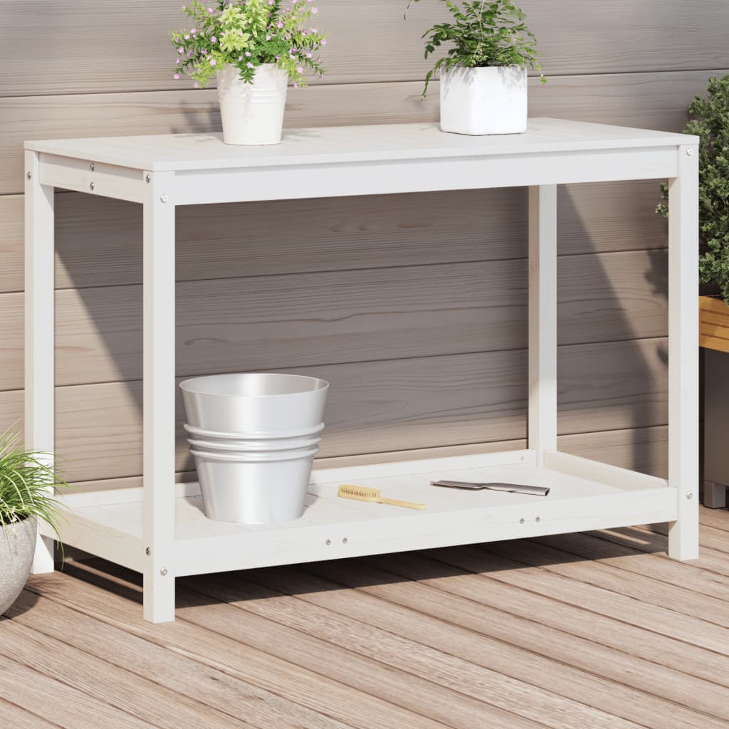 Mesa de plantio com prateleira em madeira de pinho branco 108x50x75 cm v6396 Vetonek
