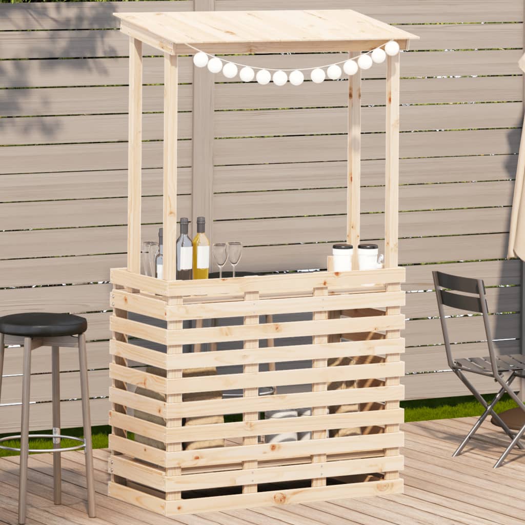 Vetonek Mesa de bar de jardín con techo madera maciza 112,5x57x195,5 cm